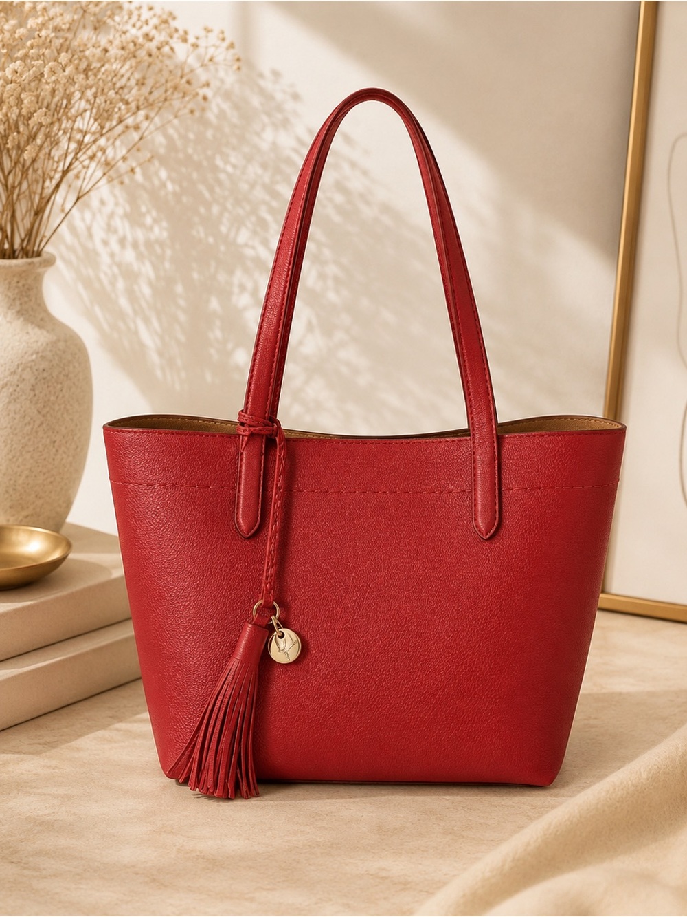 Cole Haan Red Leather Shoulder bag structured tote bag everyday